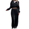 thumbnail image 1 of Women's 2 Piece Sweatshirt Sets Zippered Hooded With Elastic Waistband Long Sleeved Casual Winter Black Sweatpants Tracksuit Outfit ( L ), 1 of 5