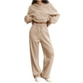thumbnail image 1 of Women's 2 Piece Sweatshirt Sweatsuit Set Wide Leg Sweatpants Casual Lounge Outfit With Pockets Khaki 2XL, 1 of 4