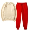 thumbnail image 1 of Women's 2 Piece Sweatshirts Outfits Round Neck Long Sleeves Solid Pullover Casual Fall Khaki Sweatsuit Winter Clothes ( 2XL ), 1 of 6