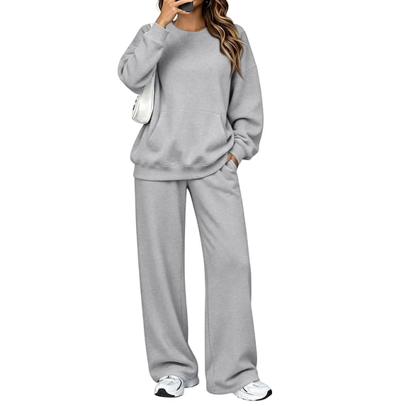 Women's 2 Piece Sweatsuit Set Oversized Crewneck Sweatshirt and Wide Leg Pants, Casual Fall Travel Lounge Outfit with Front Pocket Matching Lounge Set, 3XL
