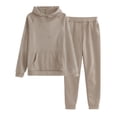 thumbnail image 1 of Women's 2 Piece Sweatsuit Set Solid Hooded Pullover Sweatshirts Casual Loose Jogger Sweatpants with Pockets (S, Khaki), 1 of 2