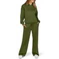 thumbnail image 1 of Women's 2 Piece Sweatsuits Casual Long Sleeve Hoodie Sweatshirt Wide Leg Pants Set Loose Tracksuit Fall Travel Outfits New Vacation Pajamas for Women Set Army Green XXL, 1 of 8