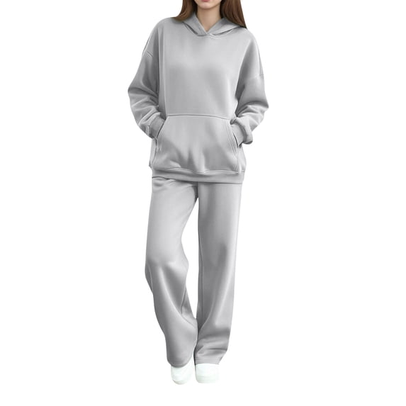 Women's 2 Piece Sweatsuits Fall Winter Casual Sports Outfits Hoodie and Wide Leg Sweatpant Pant Sets with Pockets (2XL, Gray)