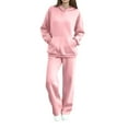 thumbnail image 1 of Women's 2 Piece Sweatsuits Fall Winter Casual Sports Outfits Hoodie and Wide Leg Sweatpant Pant Sets with Pockets (L, Pink), 1 of 7