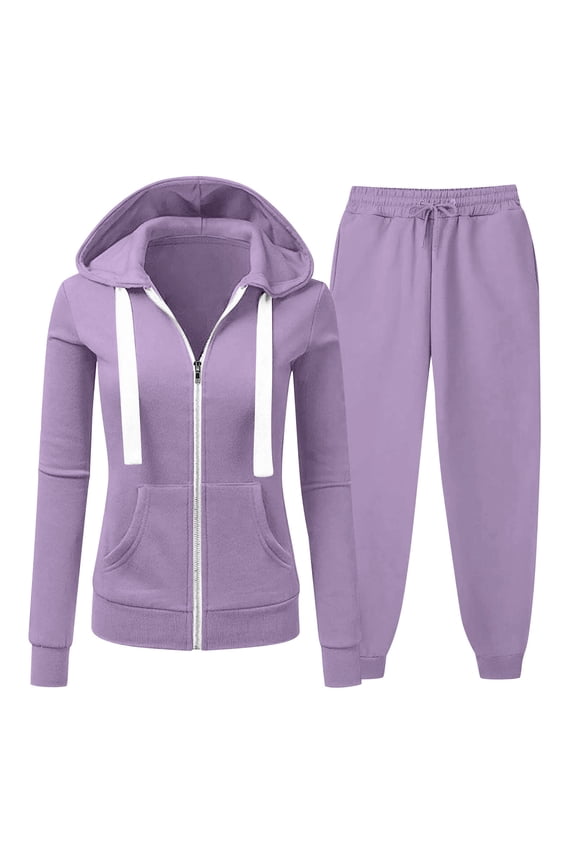 Women's 2 Piece Sweatsuits Full Zip Sweatshirts Workout Pants Plus Size Lounge Sets Tracksuits Fall Outfits Sizes S-5XL Purple 3XL