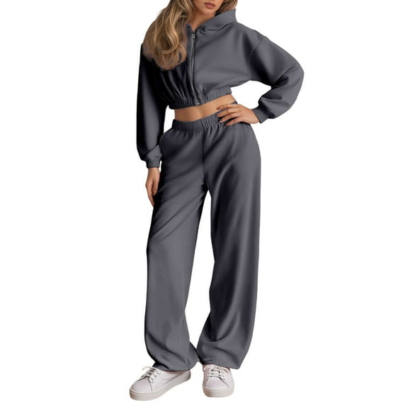 Women's 2 Piece Sweatsuits Full Zip Up Long Sleeve Solid Color Hooded Sweatshirts and Pants Casual Fall Comfy Fashion Tracksuit Sets