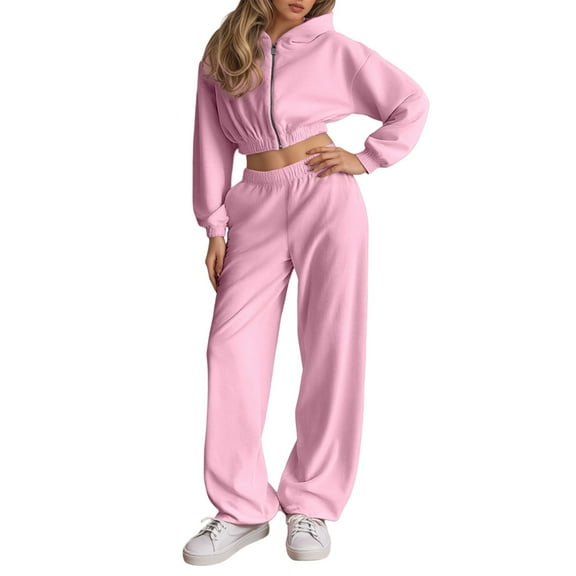 Women's 2 Piece Sweatsuits Full Zip Up Long Sleeve Solid Color Hooded Sweatshirts and Pants Casual Fall Comfy Fashion Tracksuit Sets