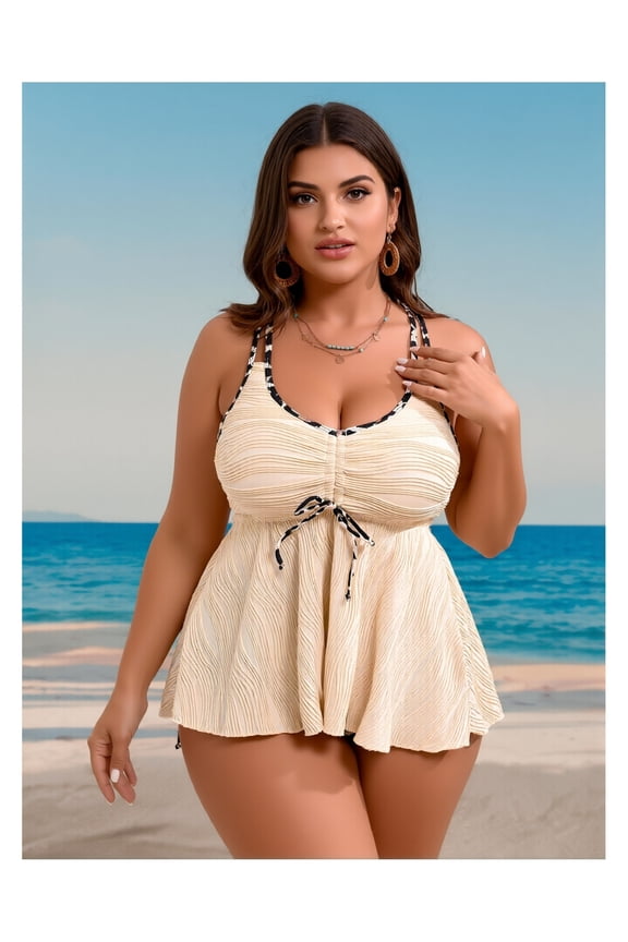 Women's 2 Piece Tankini Set Boho Leopard Textured Tie Knot Strap Flowy Top with Panty Swimsuit