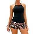 thumbnail image 1 of Women's 2 Piece Tankini Swimsuit Slimming Bathing Suit High Neck Halter Swim Top with Adjustable Drawstrings Shorts (M, Black), 1 of 8