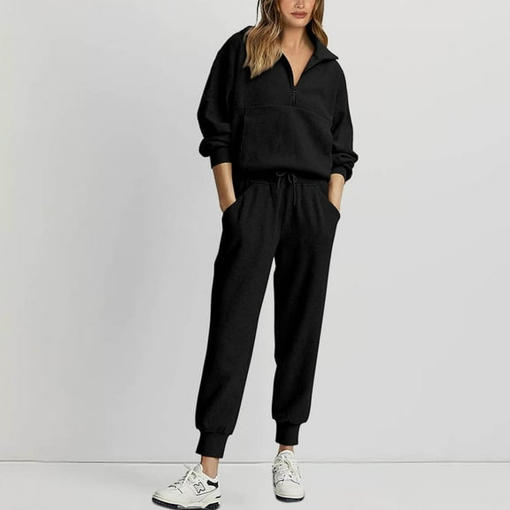 Women's 2 Piece Tracksuit Fall Outfits 2024 Long Sleeve Half Zip Sweatshirt Sweatpants Set Sweatsuits Jumpsuit for Wedding Juniors Pantsuit Women Party Outfits Female Formal Pants Snow Pant Ski Suit