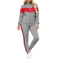 thumbnail image 1 of Women's 2 Piece Tracksuit Set Color Blocked Zip Up Stand Collar Long Sleeve Jacket Elastic Waist Jogger Pants for Sports Workout Daily Wear Gray S, 1 of 7