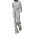 thumbnail image 1 of Women's 2 Piece Tracksuit Set Cropped Sweatshirt Wide Leg Sweatpants Comfy Casual Outfit Wear Jogger Suit, 1 of 2