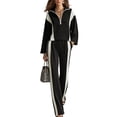 thumbnail image 1 of Women's 2 Piece Tracksuit Set Half Zip Collared Top Contrast Stripe Elastic Waist Wide Leg Pants Loose Fit Relaxed Comfortable Casual Outfit for Fall Winter Everyday Wear Black_#1 XXL, 1 of 4