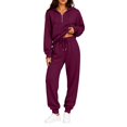 thumbnail image 1 of Women's 2 Piece Tracksuit Set Half Zip Hoodie Drawstring Kangaroo Pocket Elastic Waist High Waisted Drawstring Wide Leg Pants Plush Lined Pullover Top for Fall Winter Daily Wear Wine_#48 L, 1 of 5