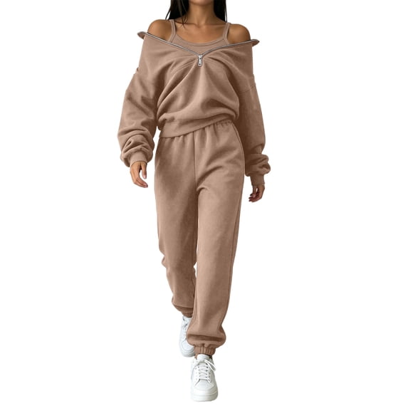 Women's 2 Piece Tracksuit Set Half Zip Pullover Sweatshirt with Mock Neck and Jogger Pants with Pockets Casual Athletic Lounge Wear Outfit