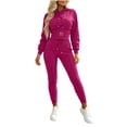 thumbnail image 1 of Women's 2‑Piece Tracksuit Set, Letter‑Embroidered Cropped Hooded Sweatshirt with Drawstring & High‑Waist Cuffed Jogger Pants, Solid‑Color Sporty Outfit for Daily Workout Commute Hot Pink XS(XS), 1 of 8