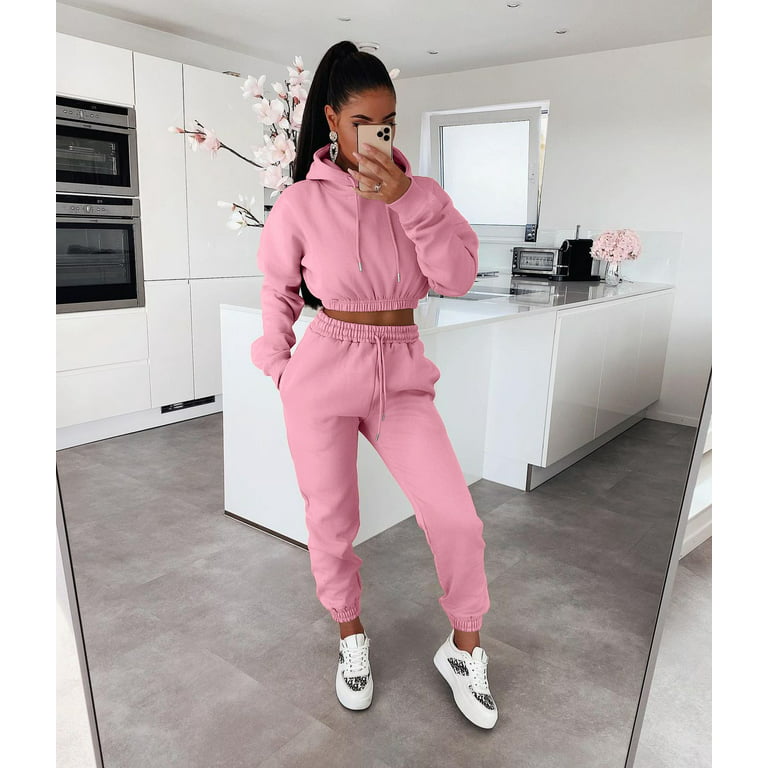 Women's 2 Piece Tracksuit Set Long Sleeve Cropped Hoodied Sweatsuits +  Sweatpants Sports Outfit Workout Jogger Suit Plus Size