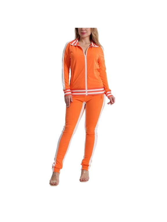 Women's 2 Piece Tracksuit Set Sexy Cold Shoulder Full Zip Jacket and Split Hem Jogger Pants Outfits S-2XL