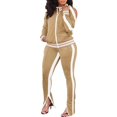 thumbnail image 1 of Women's 2 Piece Tracksuit Set Sexy Cold Shoulder Full Zip Jacket and Split Hem Jogger Pants Outfits S-2XL, 1 of 8