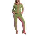 thumbnail image 1 of Women's 2 Piece Tracksuit Set Sexy Cold Shoulder Full Zip Jacket and Split Hem Jogger Pants Outfits S-2XL, 1 of 8