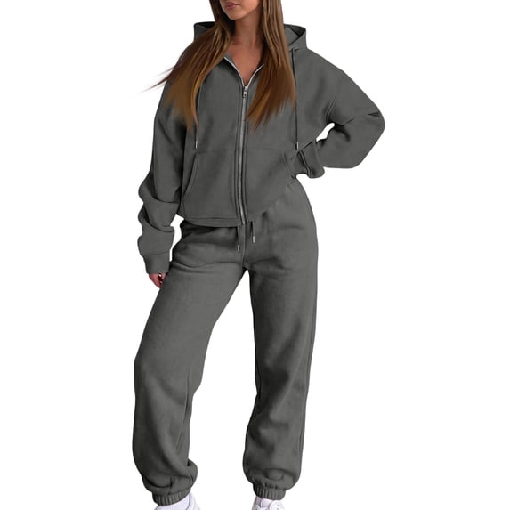 Women's 2 Piece Tracksuit Set Zip Up Hoodie and Jogger Sweatpants, Relaxed Casual Fall Travel Lounge Outfit with Drawstring Hood Pockets Sweatsuit Set, M