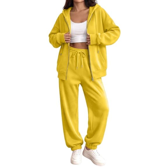 Women's 2 Piece Tracksuit Set Zip Up Hoodie and Jogger Sweatpants, Relaxed Fall Travel Lounge Outfit with Drawstring Waist Front Pockets Sweatsuit Set, 2XL