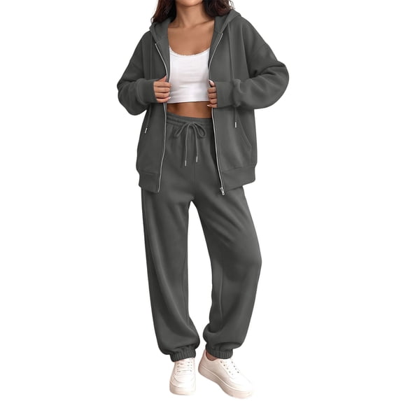 Women's 2 Piece Tracksuit Set Zip Up Hoodie and Jogger Sweatpants, Relaxed Fall Travel Lounge Outfit with Drawstring Waist Front Pockets Sweatsuit Set, M