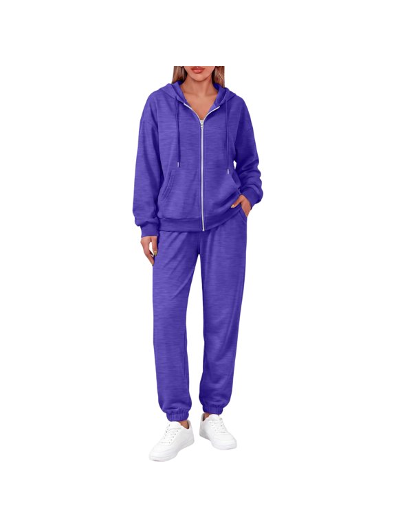 Women's 2 Piece Tracksuit Set Zip Up Hoodie and Jogger Sweatpants, Casual Fall Lounge Travel Outfit with Drawstring Hood Front Pockets Sweatsuit, M