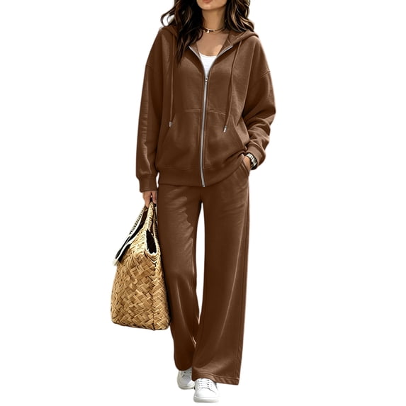 Women's 2 Piece Tracksuit Set Zip Up Hoodie and Wide Leg Pants Relaxed Casual Fall Fleece Lounge Matching Set