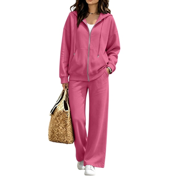 Women's 2 Piece Tracksuit Set Zip Up Hoodie and Wide Leg Pants Relaxed Casual Fall Fleece Lounge Matching Set