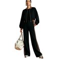 thumbnail image 1 of Women's 2 Piece Tracksuit Set Zip-Up Jacket Ribbed Baseball Collar Side Stripe Elastic Waist High Waisted Wide Leg Pants Relaxed Casual Outfit for Fall Winter Everyday Wear Black_#69 S, 1 of 4