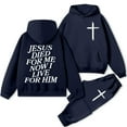 thumbnail image 1 of Women's 2 Piece Tracksuits Christian Faith Letter Print Long Sleeve Hoodies Jogger Pants Baggy Fall Pullover Sweatsuit Sets, 1 of 2