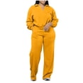 thumbnail image 1 of Women's 2 Piece V Neck Collared Sweatsuit Set Long Sleeve Relaxed Fit Pullover Top and Drawstring Wide Leg Pants with Pockets Thick Fleece Lounge Tracksuit for Fall Winter, 1 of 7