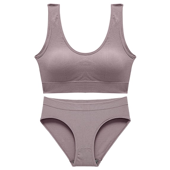 Women's 2 Piece V Neck Seamless Solid High Waist Bra And Set, XL, Purple