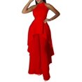 thumbnail image 1 of Women's 2 Piece Vacation Outfit Halter Crop Top and Tiered Ruffle Maxi Pants Set, 1 of 7