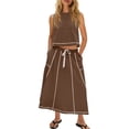 thumbnail image 1 of Women's 2 Piece Vacation Outfit Sleeveless Crop Top and Flowy Maxi Skirt Set, 1 of 8