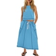 thumbnail image 1 of Women's 2 Piece Vacation Outfit Sleeveless Crop Top and Flowy Maxi Skirt Set, 1 of 8