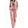 thumbnail image 1 of Women's 2 Piece Velvet Lounge Sets Fall Winter Solid Color Long Sleeve Zip Up Sweatshirts Loose Pants Fall Outfits Sets, 1 of 7
