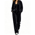 thumbnail image 1 of Women's 2 Piece Velvet Lounge Sets Fall Winter Solid Color Long Sleeve Zip Up Sweatshirts Loose Pants Fall Outfits Sets, 1 of 7