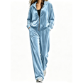 thumbnail image 1 of Women's 2 Piece Velvet Lounge Sets Fall Winter Solid Color Long Sleeve Zip Up Sweatshirts Loose Pants Fall Outfits Sets, 1 of 7