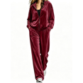 thumbnail image 1 of Women's 2 Piece Velvet Lounge Sets Fall Winter Solid Color Long Sleeve Zip Up Sweatshirts Loose Pants Fall Outfits Sets, 1 of 7