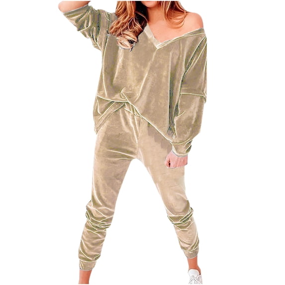 Women's 2 Piece Velvet Outfits Casual Long Sleeve Hoodie Sweatshirt and Hight Waist Pants Sets Tracksuits Sweatsuits Ladies Clothes