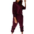 thumbnail image 1 of Women's 2 Piece Velvet Outfits Casual Long Sleeve Hoodie Sweatshirt and Hight Waist Pants Sets Tracksuits Sweatsuits Ladies Clothes, 1 of 5