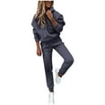thumbnail image 1 of Women's 2 Piece Workout Outfits Long Sleeve Pullover Hooded Sweatshirt and Sweatpant Set Sweatsuits with Pockets, 1 of 5