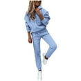 thumbnail image 1 of Women's 2 Piece Workout Outfits Long Sleeve Pullover Hooded Sweatshirt and Sweatpant Set Sweatsuits with Pockets, 1 of 5