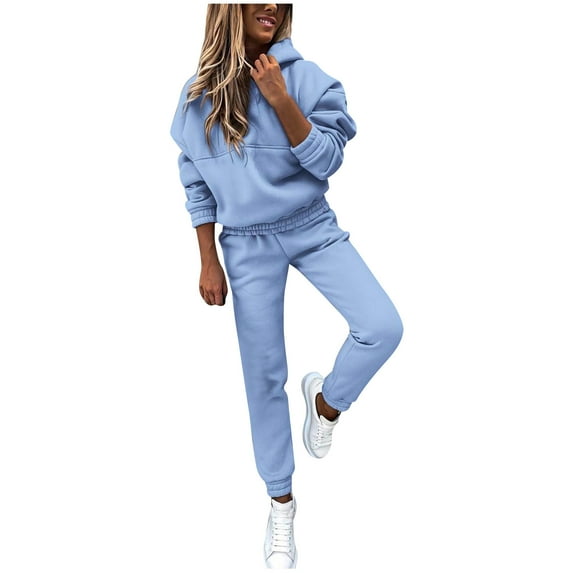 Women's 2 Piece Workout Outfits Long Sleeve Pullover Hooded Sweatshirt and Sweatpant Set Sweatsuits with Pockets