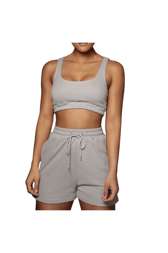 Women's 2 Piece Workout Outfits Set Casual Summer Crop Tank Tops and High Waisted Drawstring Shorts Sets Sweatsuits