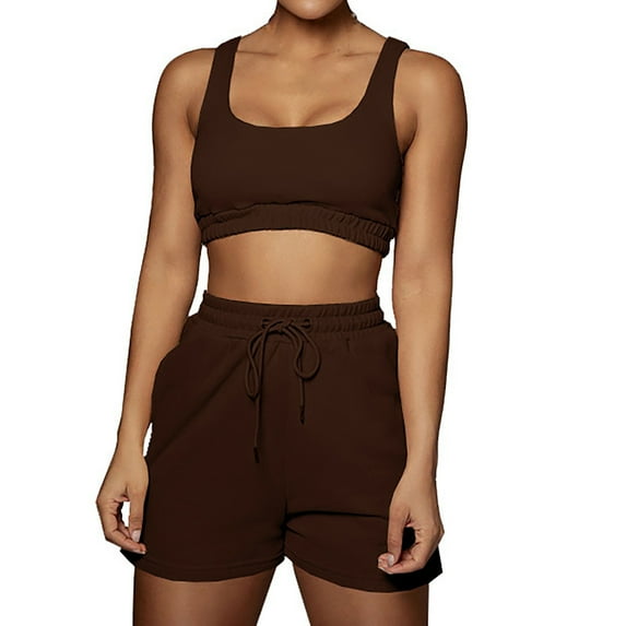 Women's 2 Piece Workout Outfits Set Casual Summer Crop Tank Tops and High Waisted Drawstring Shorts Sets Sweatsuits