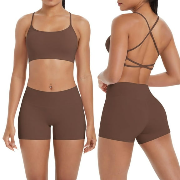 Women's 2 Piece Workout Set Backless Sports Bras High Waist Shorts Sets Seamless Yoga Gym Activewear, M