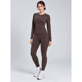 thumbnail image 1 of Women's 2-Piece Workout Set, Raglan Long Sleeve Top and High-Waisted Leggings with Pockets, Coffee Brown, S, 1 of 7